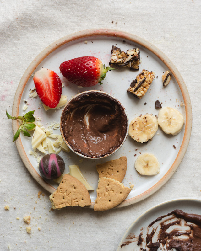 leftover chocolate hummus with dipping items