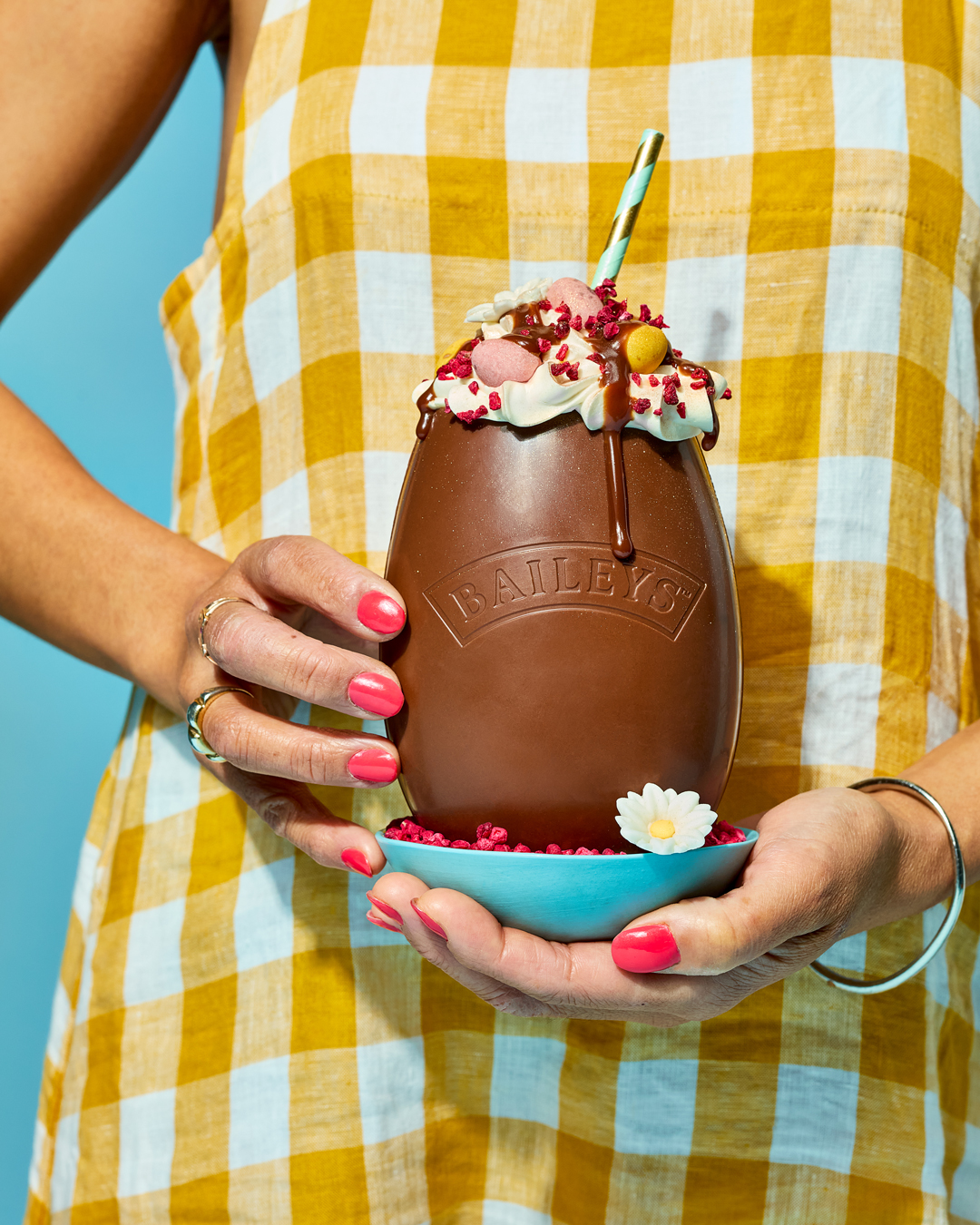 cold Baileys Egg-spresso served in a chocolate egg with rich chocolate drizzle dripping